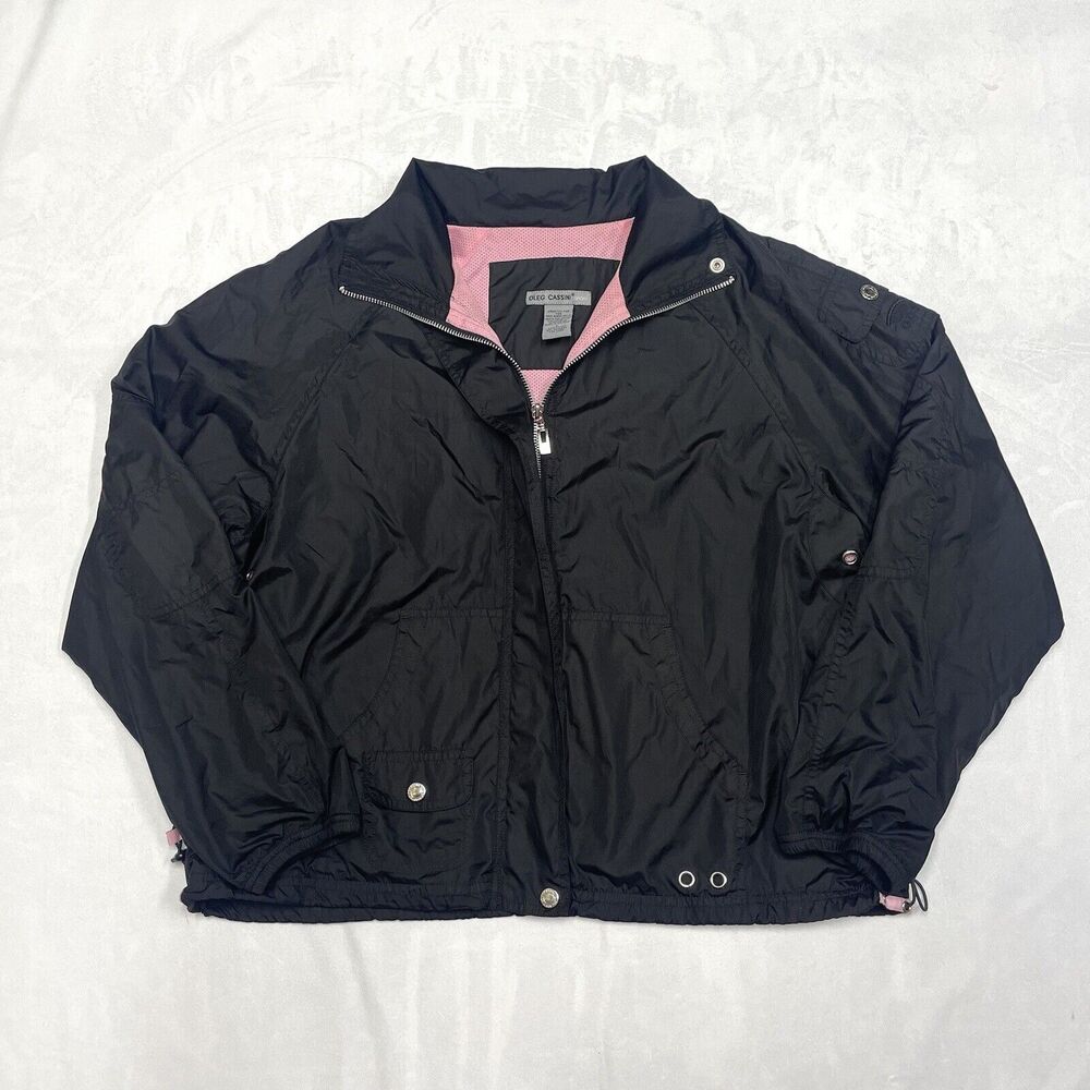 Oleg Cassini Jacket Womens Large Black Lightweight Full Zip Sport Casual Ladies